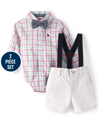 Baby Boys Dad And Me Plaid Button Up Bodysuit And Chino Shorts Set - Time for Tea
