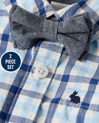 Conjunto de body con botones a cuadros y pantalones cortos chinos para bebés papá y yo - Blue Belle