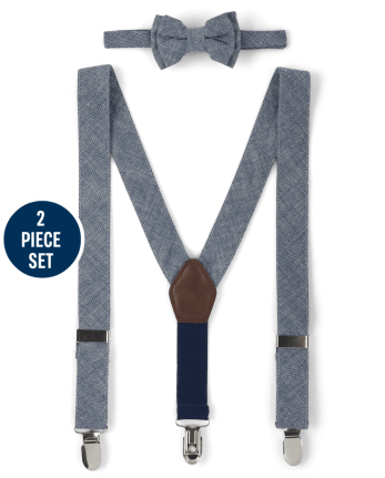 Boys Chambray Bow Tie And Suspenders Set - All Dressed Up