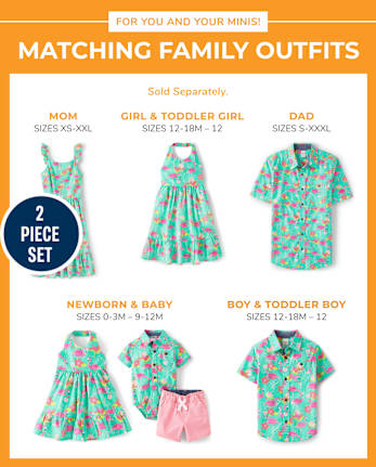 Bébé Garçons Famille assorti Flamingo Button Up Body And Pull On coton chino Short Ensemble - Tropical Paradise