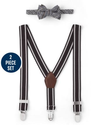 Boys Plaid Bow Tie And Suspenders Set - Winter Wonderland