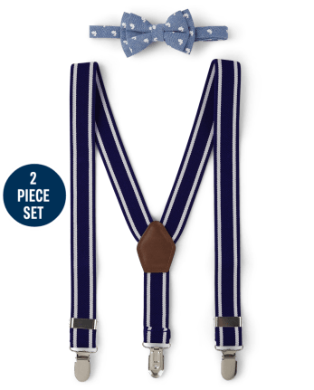 Boys Bunny Suspenders And Bow Tie 2-Piece Set - Spring Celebrations
