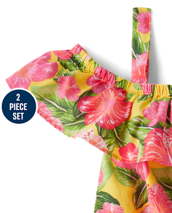 Girls Floral Ruffle 2-Piece Outfit Set - Little Essentials