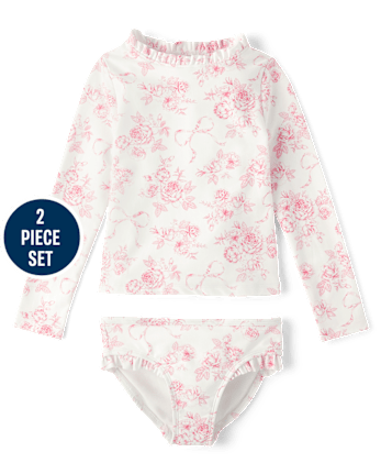 Girls Floral Rashguard Swimsuit - Swim