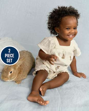Baby Girls Peter Rabbit Flutter Gauze 2-Piece Outfit Set
