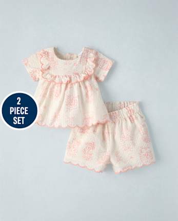 Baby Girls Peter Rabbit Embroidered Seersucker 2-Piece Outfit Set