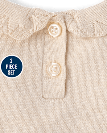 Ensemble 2 pièces pour bébé fille : pull brodé à fleurs au crochet