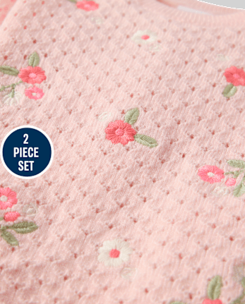 Baby Girls Embroidered Floral Pointelle Sweater 2-Piece Outfit Set - Homegrown by Gymboree