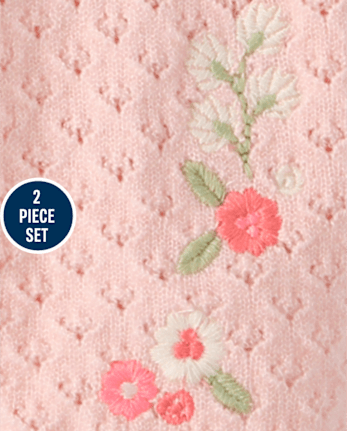 Ensemble 2 pièces pour bébé fille : pull brodé à fleurs en pointelle - Collection Homegrown de Gymboree