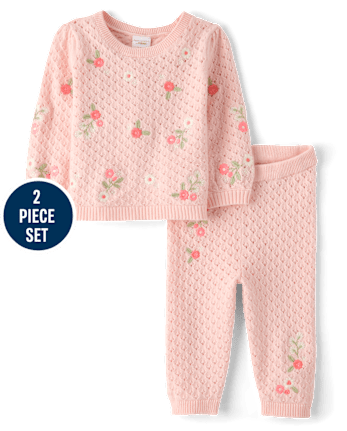 Baby Girls Embroidered Floral Pointelle Sweater 2-Piece Outfit Set - Homegrown by Gymboree
