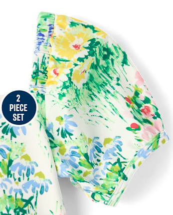 Girls Floral Puff Sleeve Tankini Swimsuit - Swim Shop