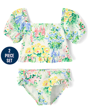 Maillot de bain tankini à manches bouffantes et imprimé floral pour filles - Boutique de maillots de bain