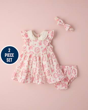 Baby Girls Hello KittyÂ® Floral Toile Dress 2-Piece Outfit Set