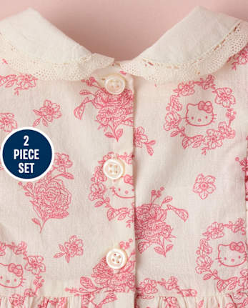 Baby Girls Hello KittyÂ® Floral Toile Dress 2-Piece Outfit Set