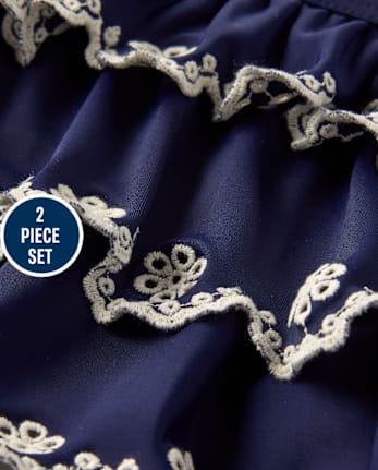 Girls Embroidered Eyelet Tiered Tankini Swimsuit - Swim Shop