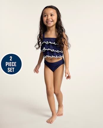 Girls Embroidered Eyelet Tiered Tankini Swimsuit - Swim Shop