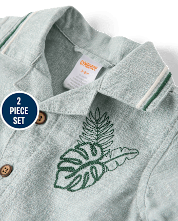 Baby Boys Embroidered  Tropical Leaf Linen-Blend 2-Piece Outfit Set - Amalfi Coast
