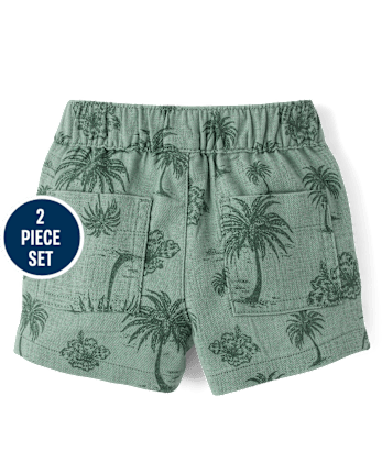 Baby Boys Embroidered  Tropical Leaf Linen-Blend 2-Piece Outfit Set - Amalfi Coast