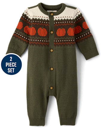 Baby Boys Pumpkin Fairisle Sweater Romper - The Harvest Edit