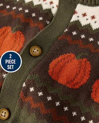 Baby Boys Pumpkin Fairisle Sweater Romper - The Harvest Edit