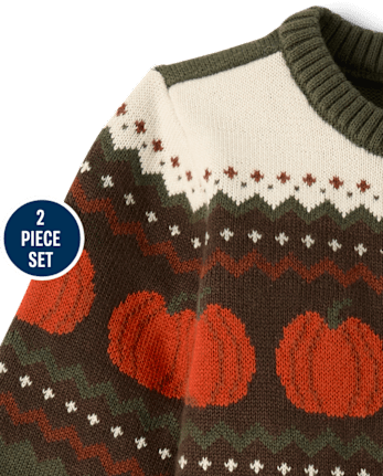 Baby Boys Pumpkin Fairisle Sweater Romper - The Harvest Edit