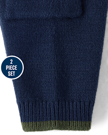 Baby Boys Embroidered Chenille Airplane Sweater 2-Piece Outfit Set