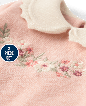 Baby Girls Embroidered Floral Sweater 2-Piece Outfit Set