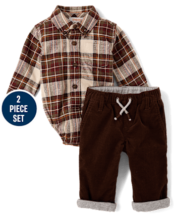 Baby Boys Plaid 2-Piece Outfit Set - Countryside Manor - REDWOOD