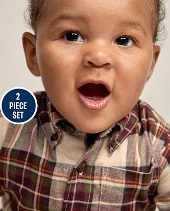 Baby Boys Plaid 2-Piece Outfit Set - Countryside Manor - REDWOOD