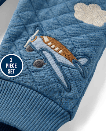 Baby Boys Embroidered Airplane Quilted 2-Piece Outfit Set
