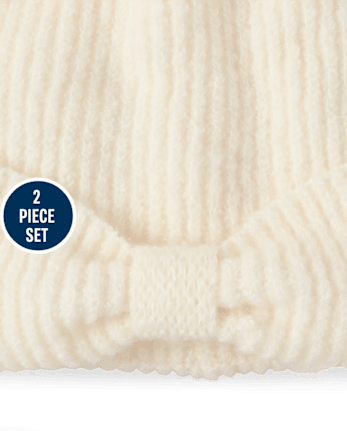 Girls Bow 2-Piece Cold Weather Set - Little Essentials - FAIR IVORY