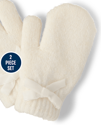 Girls Bow 2-Piece Cold Weather Set - Little Essentials - FAIR IVORY