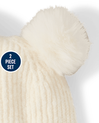 Girls Bow 2-Piece Cold Weather Set - Little Essentials - FAIR IVORY