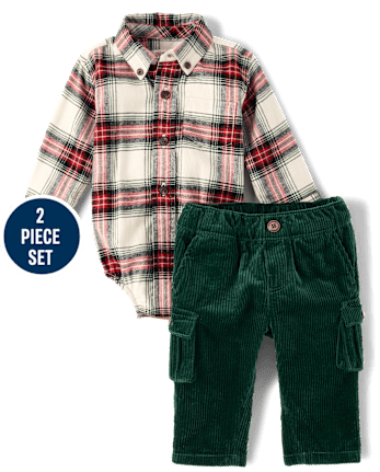Baby Boys Plaid 2-Piece Outfit Set - Tartan Remix - FAIR IVORY