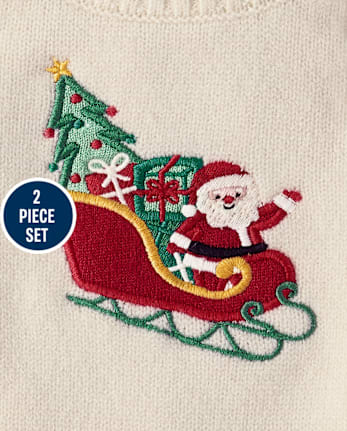 Baby Boys Embroidered Sleigh 2-Piece Sweater Set - Tartan Remix - FAIR IVORY