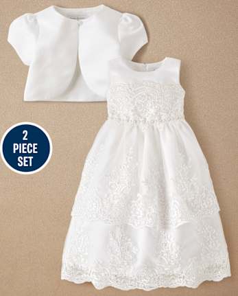 Girls Lace Applique Dress 2-Piece Set - Special Occasions
