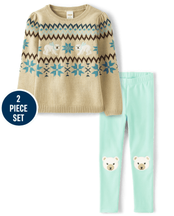 Girls Applique Polar Bear 2-Piece Outfit Set - Nordic Adventure