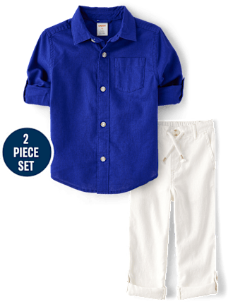 Boys Dad And Me Linen-Blend Button Up Shirt 2-Piece Outfit Set