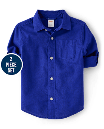 Boys Dad And Me Linen-Blend Button Up Shirt 2-Piece Outfit Set