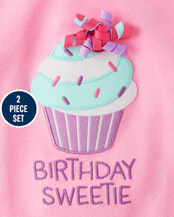 Girls Embroidered Cupcake 2-Piece Outfit Set - Birthday Boutique