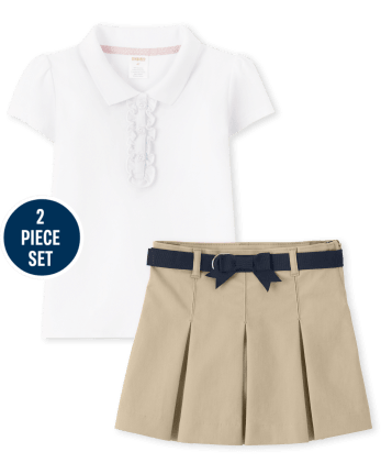 Girls Stain Resistant Polo and Skort 2-Piece Outfit Set - Uniform
