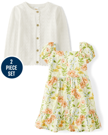 Girls Floral Dress 2-Piece Outfit Set - Prairie Fields