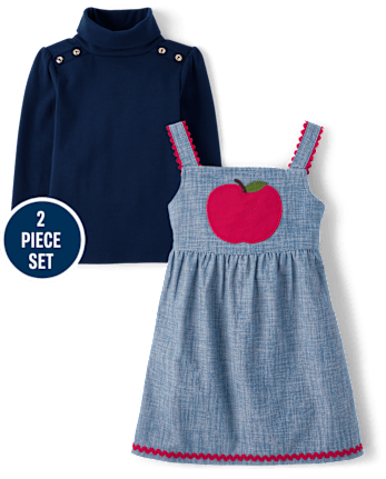 Conjunto de 2 piezas de jersey de cambray con Jumper bordada para niña - Classroom Cutie