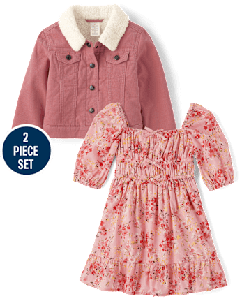 Girls Floral Dress 2-Piece Outfit Set - Country Charm