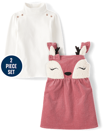 Girls Embroidered Deer Jumper 2-Piece Outfit Set - Country Charm