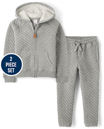 Boys Active Long Raglan Sleeve Quilted Zip Up Hoodie And Quilted Jogger Pants 2 Piece Outfit Set Little Essentials H T SMOKE Gymboree