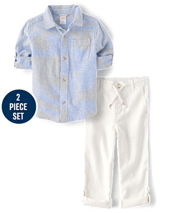 Kids Striped Linen-Blend 2-Piece Outfit Set