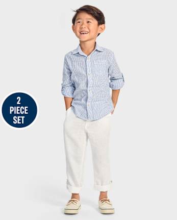 Kids Striped Linen-Blend 2-Piece Outfit Set