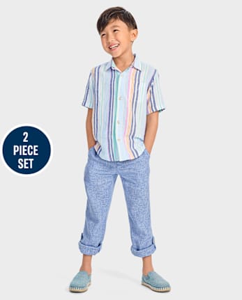 Boys Striped Linen-Blend 2-Piece Outfit Set - Italian Riviera