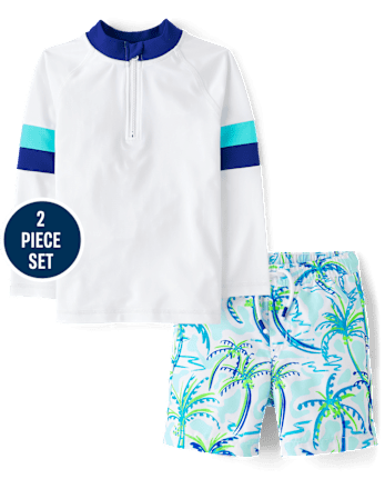 Boys Striped Palm Tree 2-Piece Swimsuit - Swim